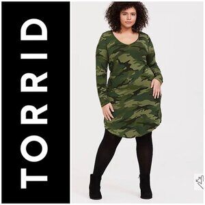 Torrid Long Sleeve Camouflage Vneck Jersey T-Shirt Dress Size 0 / 12 Large NWT